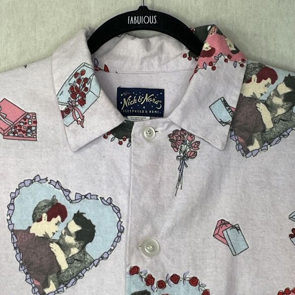 Nick & Nora I Love Lucy Pajama Top Womens Size Medium Flannel Purple Hearts - Picture 3 of 12